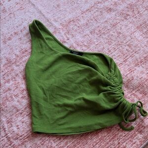 Kiabi Green One-Shoulder Ruched Crop Top